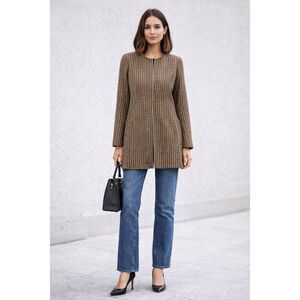 Alysi Womens Multicolor Tweed Houndstooth Full Zip Wool Jacket Blazer Size 4